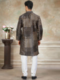 Awesome Dark Brown Pintex Work Silk Function Wear Men Kurta Set