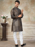 Awesome Dark Brown Pintex Work Silk Function Wear Men Kurta Set