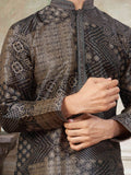 Awesome Dark Brown Pintex Work Silk Function Wear Men Kurta Set