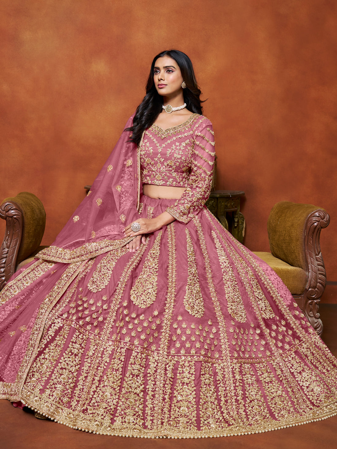 Beautiful Pink Zari Embroidered Net Bridesmaid Lehenga Choli With Dupatta