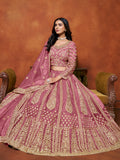 Beautiful Pink Zari Embroidered Net Bridesmaid Lehenga Choli With Dupatta