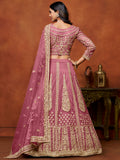 Beautiful Pink Zari Embroidered Net Bridesmaid Lehenga Choli With Dupatta