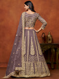 Dazzling Lilac Embroidered Net Designer Lehenga Choli With Dupatta