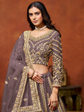 Dazzling Lilac Embroidered Net Designer Lehenga Choli With Dupatta