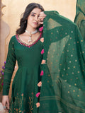 Dazzling Bottle Green Foil Printed Roman Silk Festive Wear Anarkali Suit