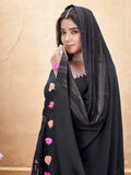 captivating Black Foil Printed Roman Silk Anarkali Suit With Dupatta