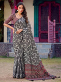 Amazeballs Black Zig-Zag Printed Crepe Office Wear Saree With Blouse