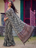 Amazeballs Black Zig-Zag Printed Crepe Office Wear Saree With Blouse