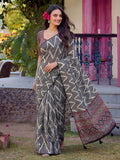 Amazeballs Black Zig-Zag Printed Crepe Office Wear Saree With Blouse