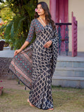 Fabulous Grey Digital Printed Crepe Daily Wear Saree With Blouse