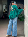 Adorable Green Gamthi Work Chiffon Navratri Wear Top