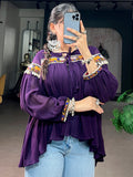 Dazzling Purple Mirror Work Chiffon Navratri Wear Top