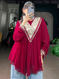 Glamorous Rani Pink Multicolor Gamthi Work Chiffon Navratri Wear Top