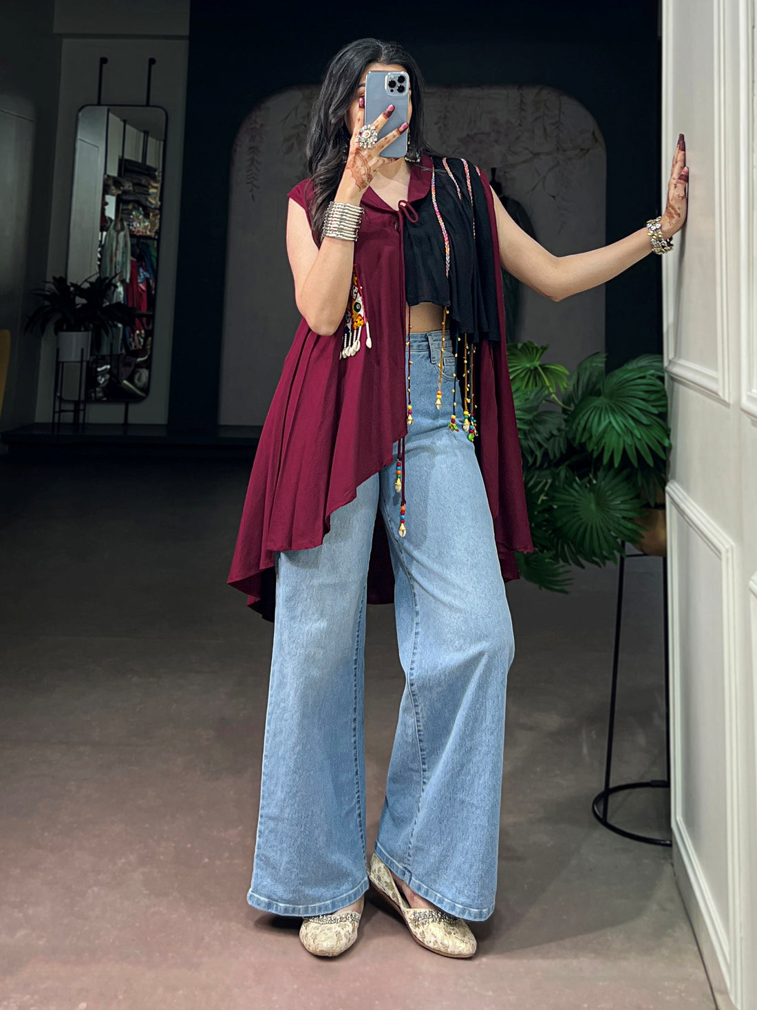 Stylish Maroon Gamthi Work Rayon Navratri Wear Top