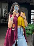 Excellent Mustard Yellow Gamthi Work Rayon Navratri Wear Top