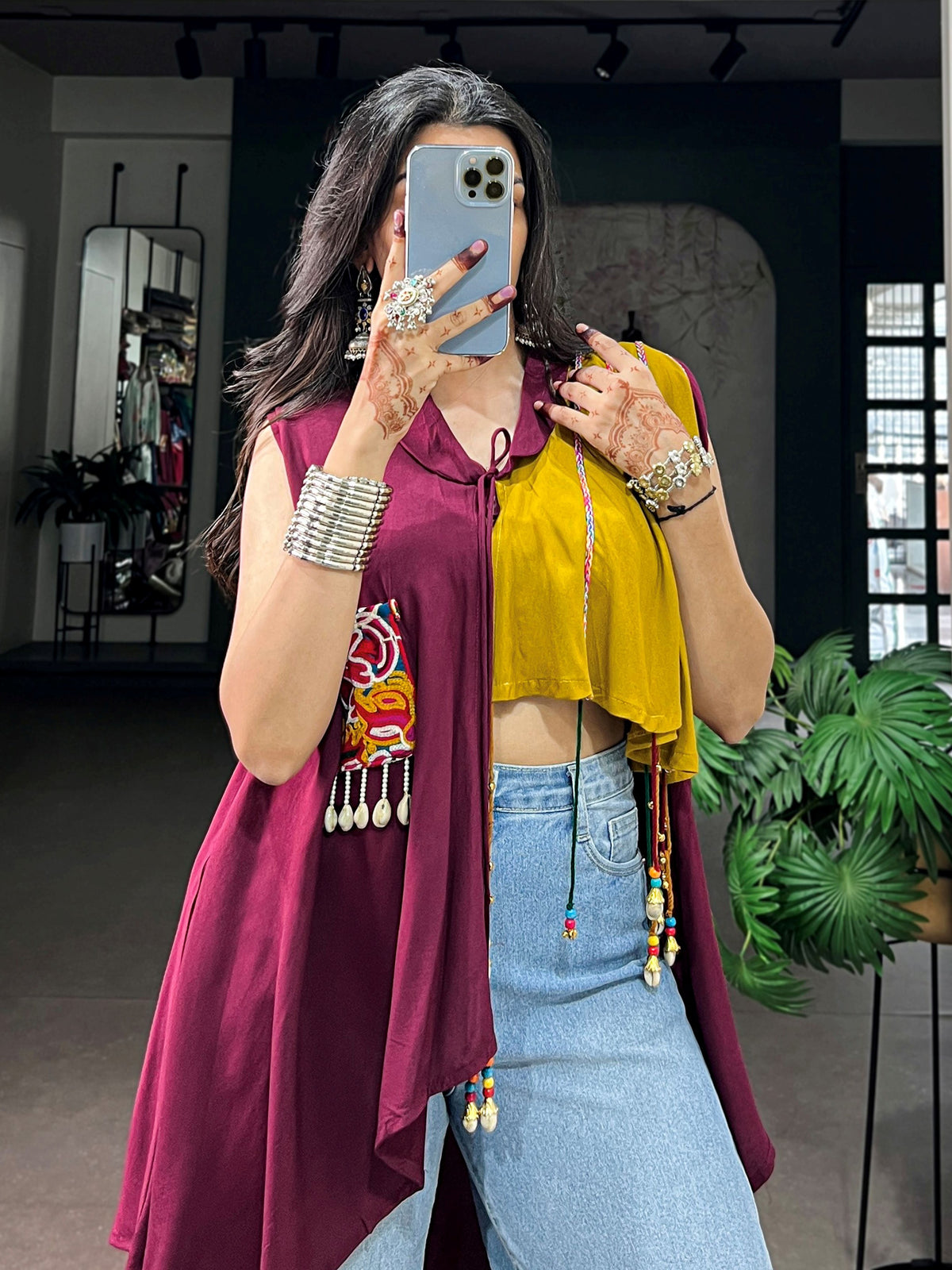 Excellent Mustard Yellow Gamthi Work Rayon Navratri Wear Top