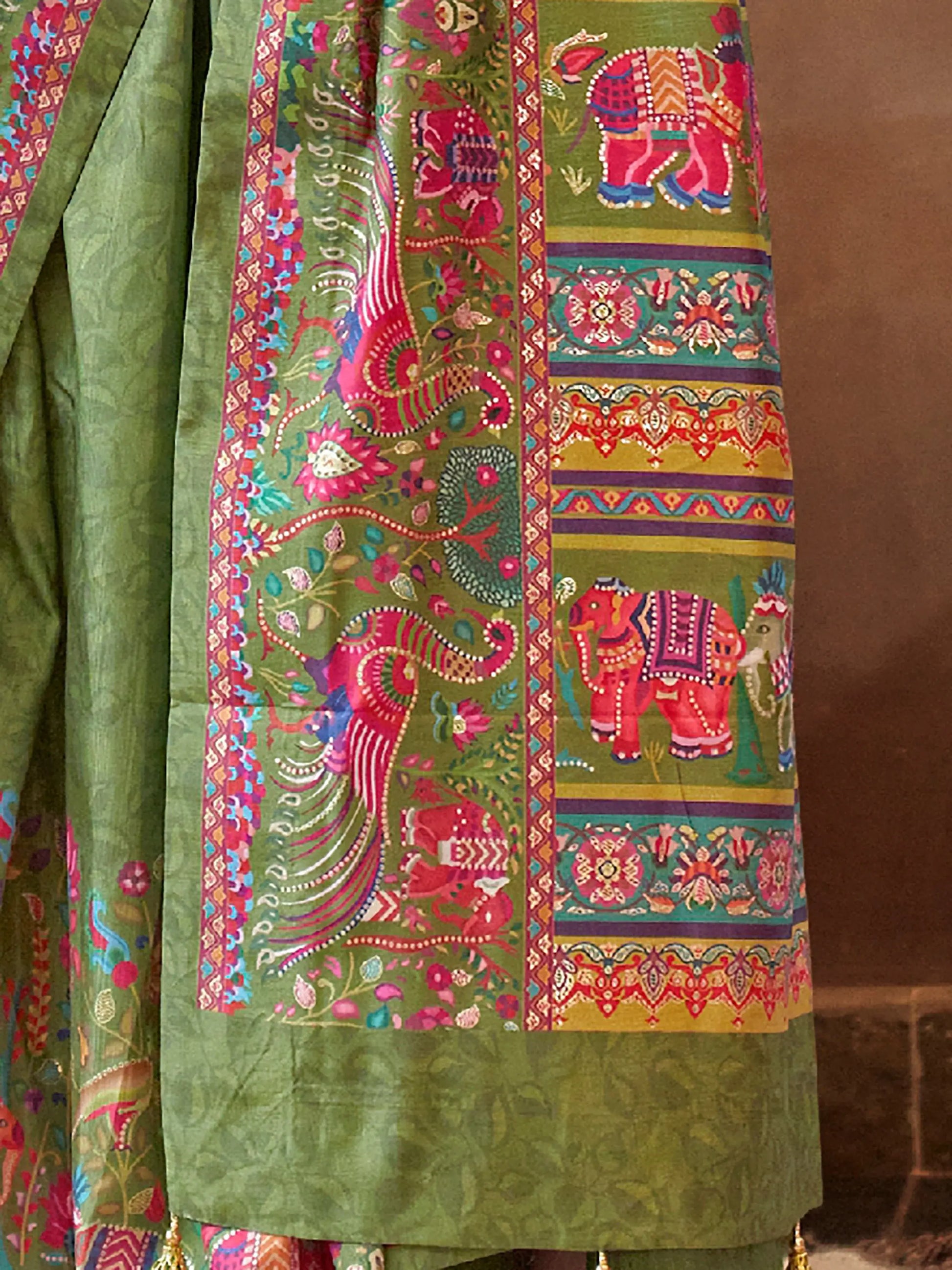 Amazeballs Green Digital Printed Silk Festive Wear Saree With Blouse