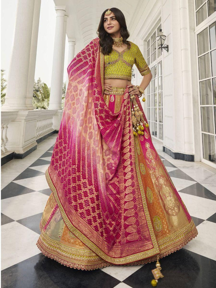 Amazing Green Embroidered Silk Wedding Wear Lehenga Choli