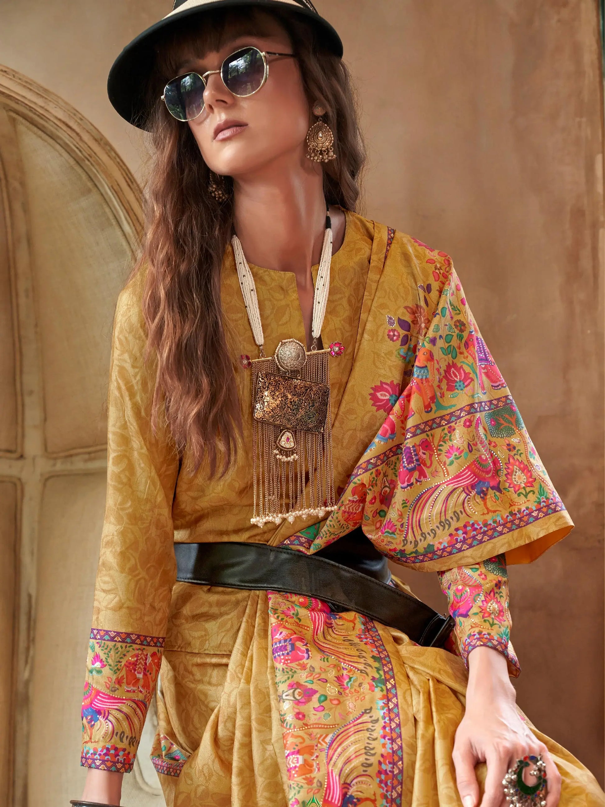 Attractive Yellow Digital Printed Silk Haldi Wear Saree With Blouse