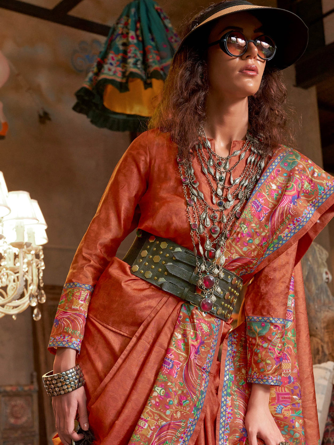 Glorious Orange Digital Printed Silk Traditional Saree With Blouse