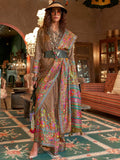 Charming Brown Digital Printed Silk Designer Saree With Blouse
