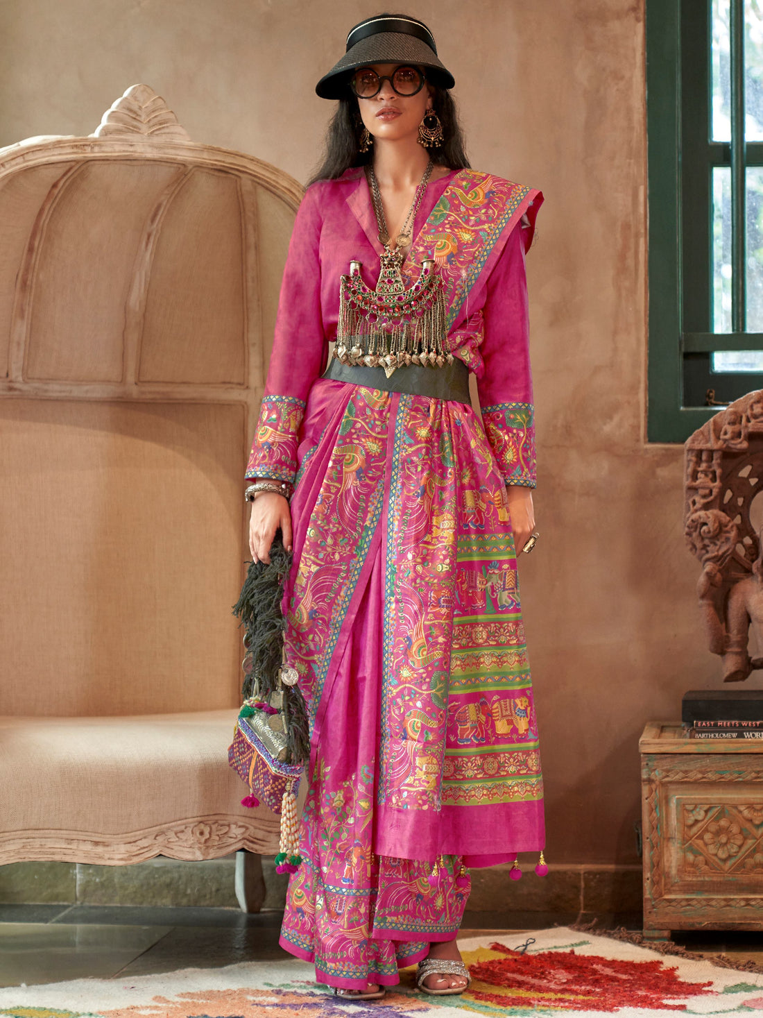 Beautiful Pink Digital Printed Silk Bridesmaid Saree With Blouse