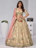 Gorgeous Beige Sequins Work Banarasi Silk Event Wear Lehenga Choli With Dupatta