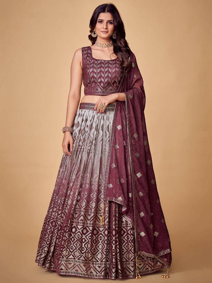 Endearing Purple Sequins Embroidered Georgette Lehenga Choli