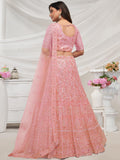 Dazzling Peach Sequins Net Bridesmaid Lehenga Choli With Dupatta