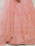 Dazzling Peach Sequins Net Bridesmaid Lehenga Choli With Dupatta
