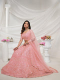 Dazzling Peach Sequins Net Bridesmaid Lehenga Choli With Dupatta