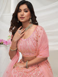 Dazzling Peach Sequins Net Bridesmaid Lehenga Choli With Dupatta
