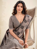 Fascinating Grey Printed Linen Casual Wear Saree With Blouse