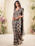 Fascinating Grey Printed Linen Casual Wear Saree With Blouse