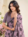 Mesmerizing Mauve Digital Printed Linen Traditional Saree With Blouse