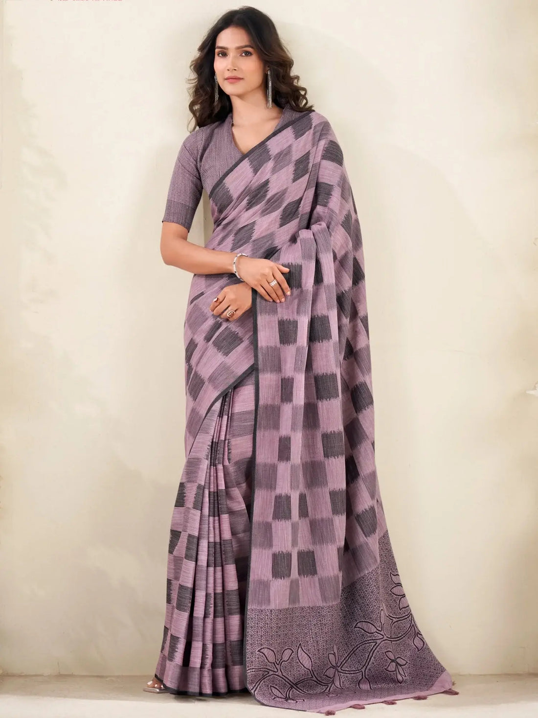 Mesmerizing Mauve Digital Printed Linen Traditional Saree With Blouse