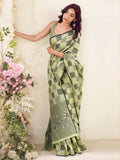 Splendid Green Digital Printed Linen Daily Wear Saree With Blouse