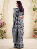 Fantastic Grey Checks Printed Linen Office Wear Saree With Blouse
