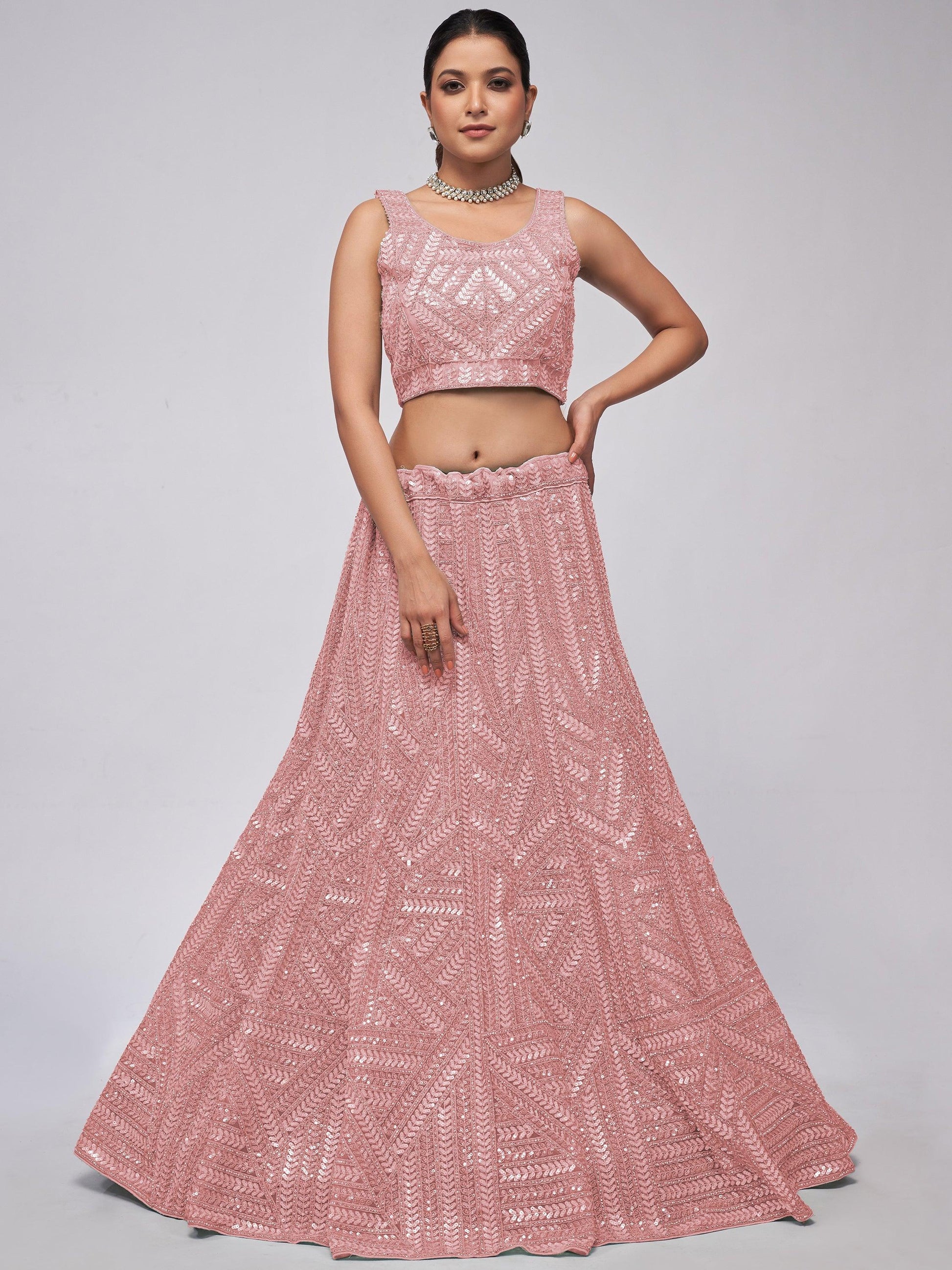 Breathtaking Pink Sequins Work Engagement Wear Lehenga Choli