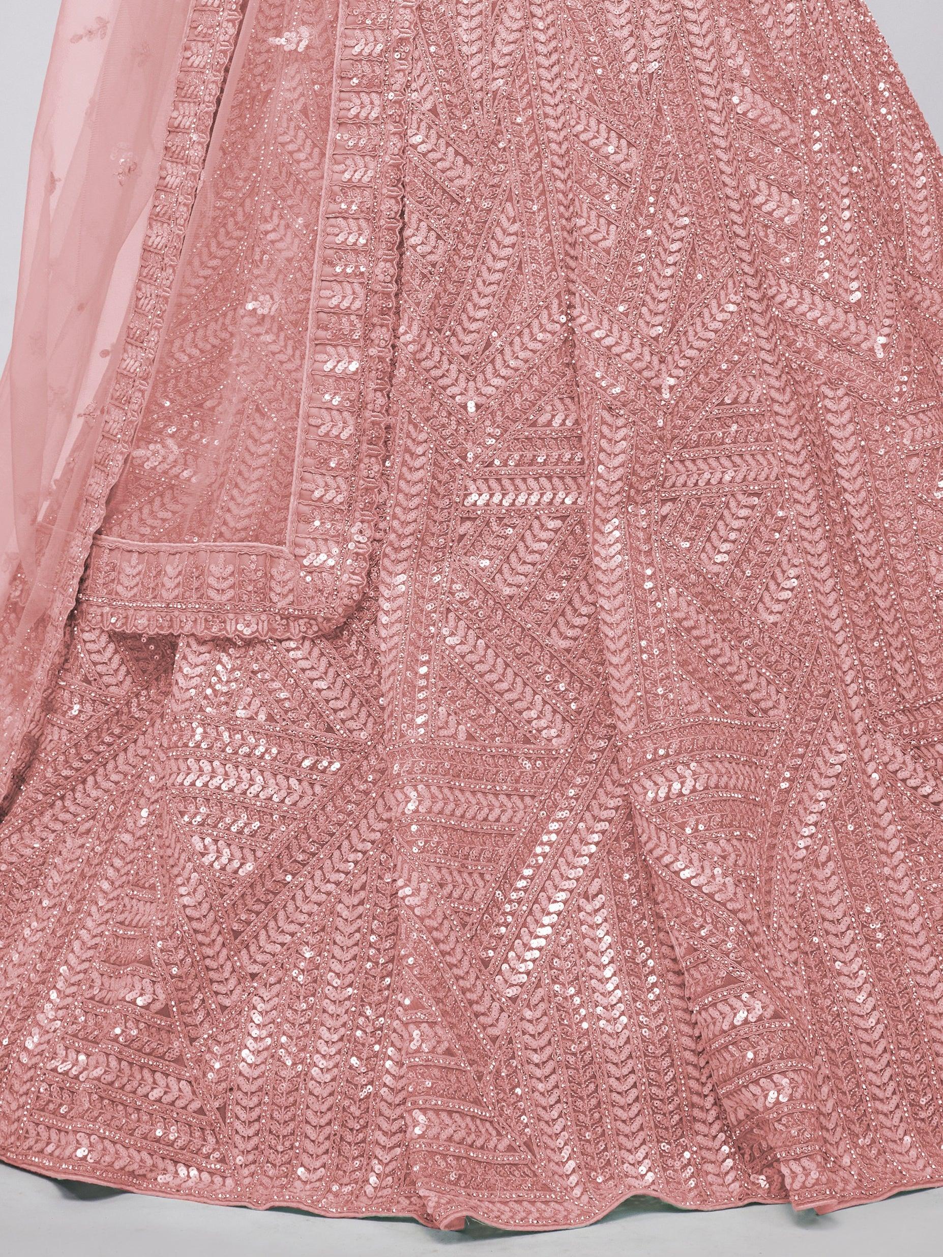 Breathtaking Pink Sequins Work Engagement Wear Lehenga Choli