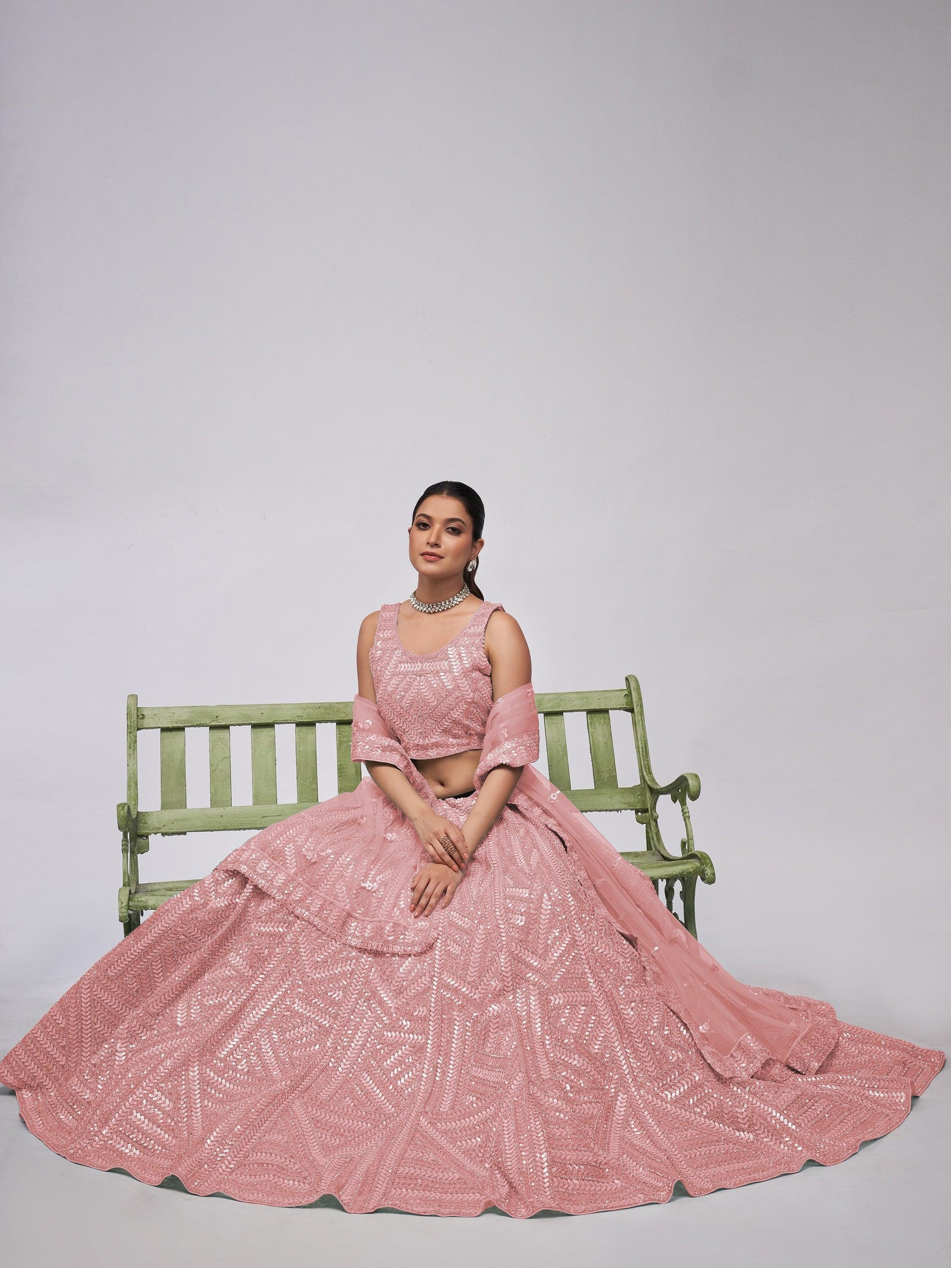 Breathtaking Pink Sequins Work Engagement Wear Lehenga Choli