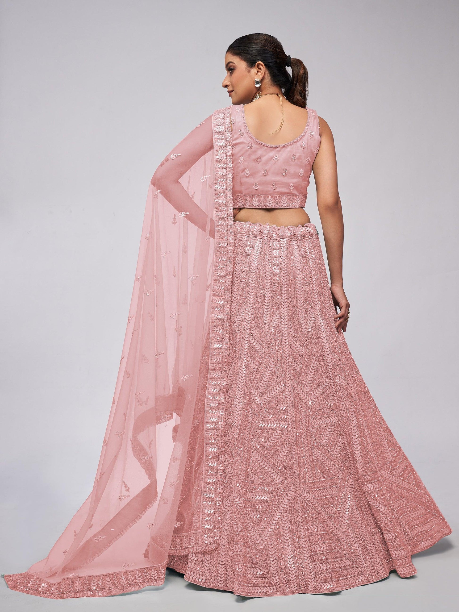 Breathtaking Pink Sequins Work Engagement Wear Lehenga Choli