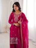 Gorgeous Rani Pink Embroidered Silk Wedding Wear Sharara Suit
