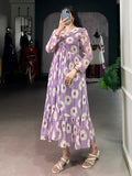 Lovable Lavender Floral Printed Georgette Western Wear Dress