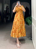 Fantastic Mustard Yellow Floral Printed Georgette Casual Wear Dress