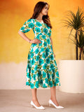 Marvelous Blue Floral Printed Silk Summer Wear Dress