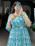 Stunning Sky Blue Digital Printed Georgette Casual Wear Dress