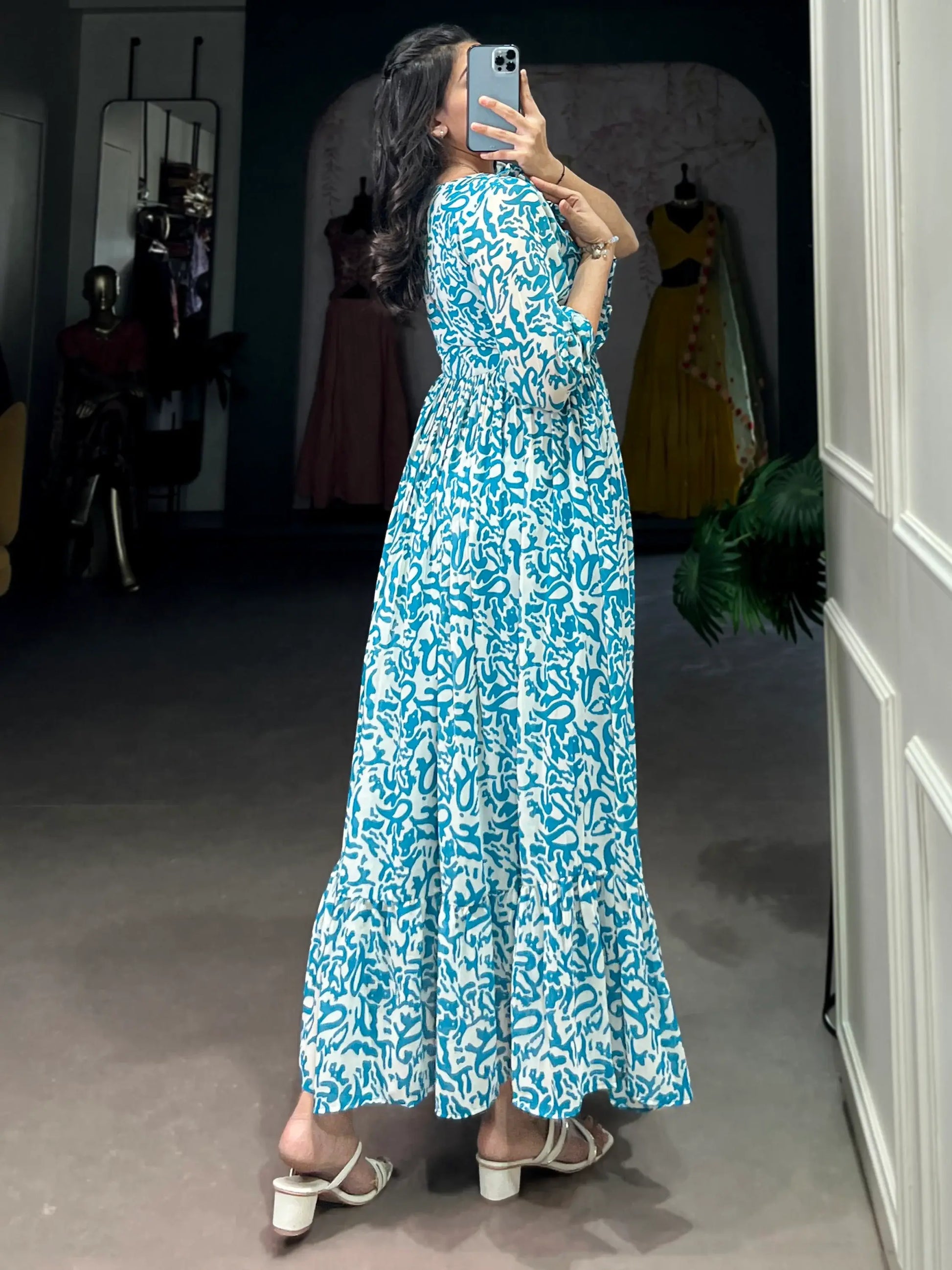 Stunning Sky Blue Digital Printed Georgette Casual Wear Dress