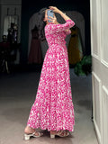 Noticeable Pink Printed Georgette Casual Wear Dress