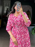 Noticeable Pink Printed Georgette Casual Wear Dress
